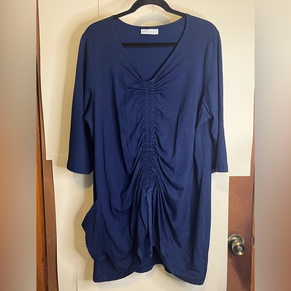 Bryn Walker Women’s Size XL Navy Blue “Josie” Cinched Front V-Neck Tunic Top
